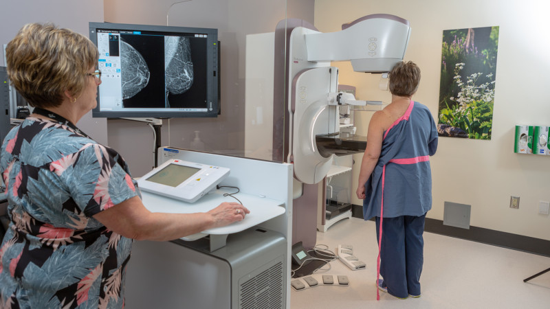 patient having breast mammogram