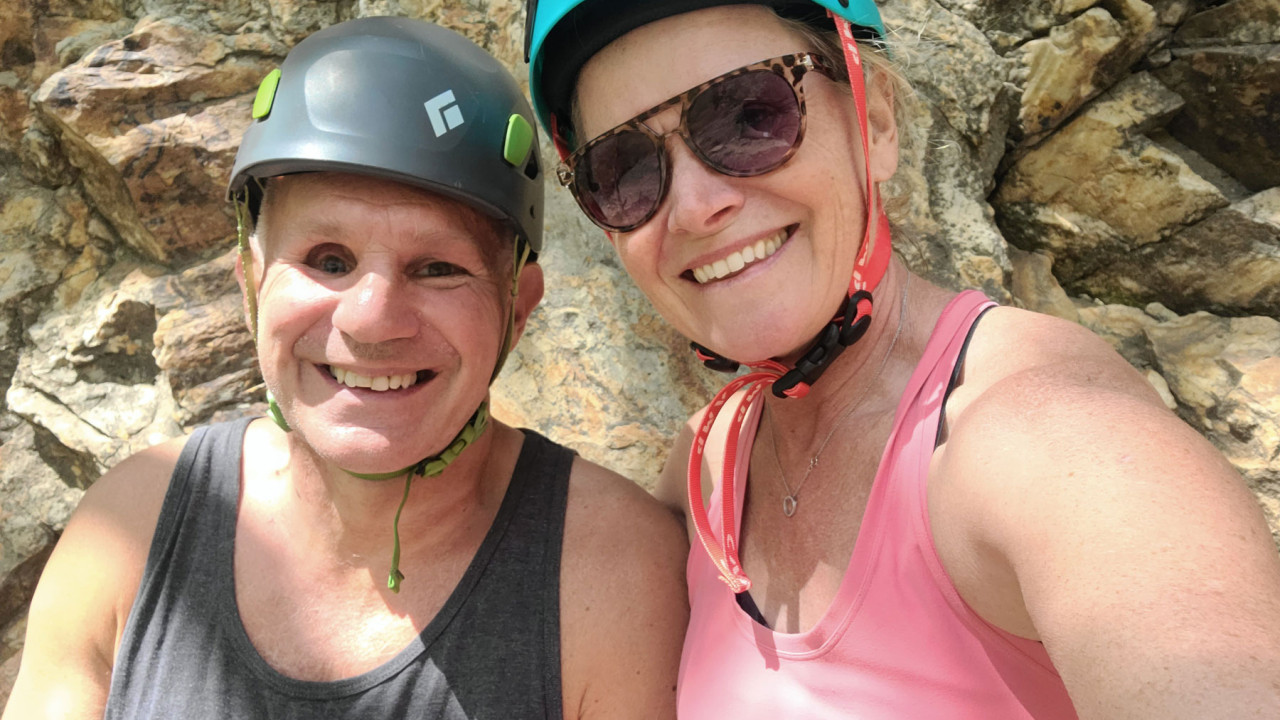 Terry and Patti rock climbing